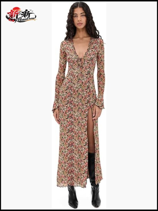 Dresses & Skirts - Flowing Maxi Dress with Thigh-High Slit and Plunging Neckline